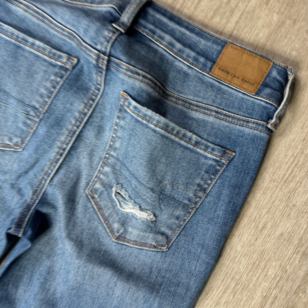 American Eagle Hi Rise Jegging Cropped Jeans Womens 4 Distressed Stretch Denim - Picture 3 of 11